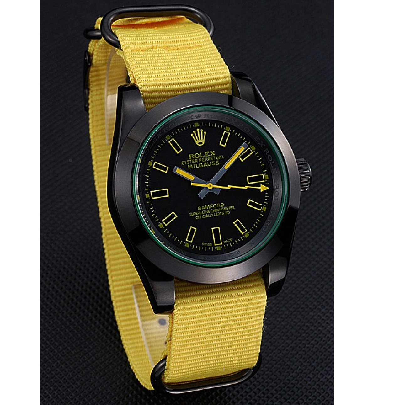 Aaa replica Milgauss 621999 Strap Nylon Yellow Rolex Bamford 0522